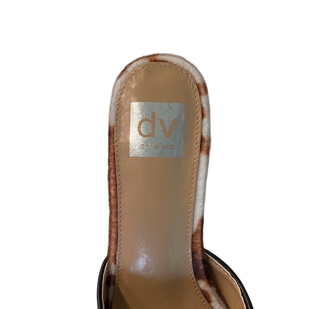 DV‎ Dolce Vita Cow Print Square Toe Block Heel Mule Sandals Brown White Womens - Picture 5 of 13